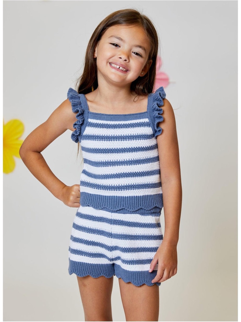 Design History Blue and White Striped Knit Girls Matching Set